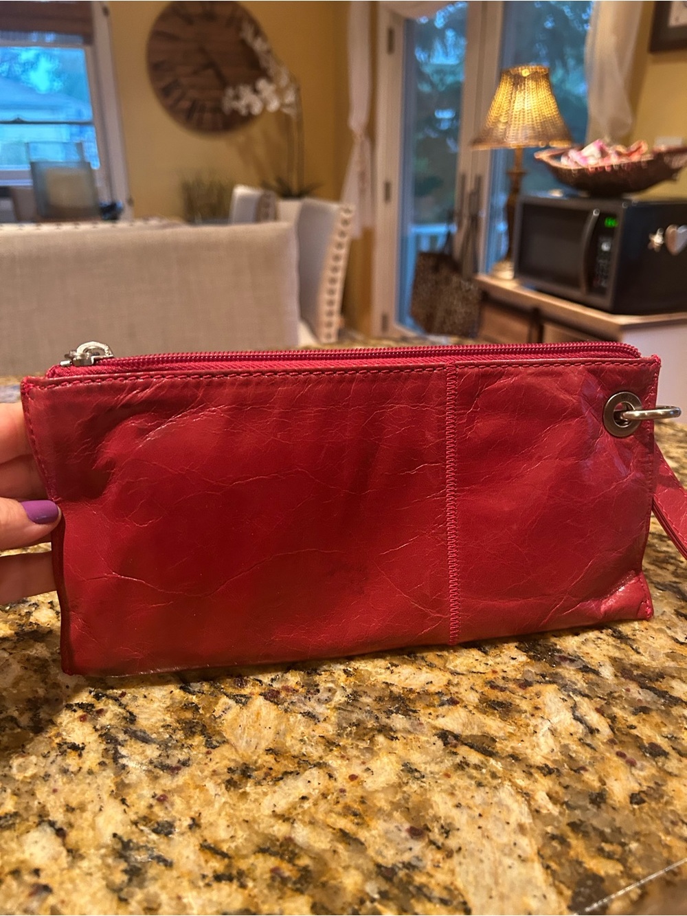 HOBO Red Leather Wristlet Clutch with Zip Closure